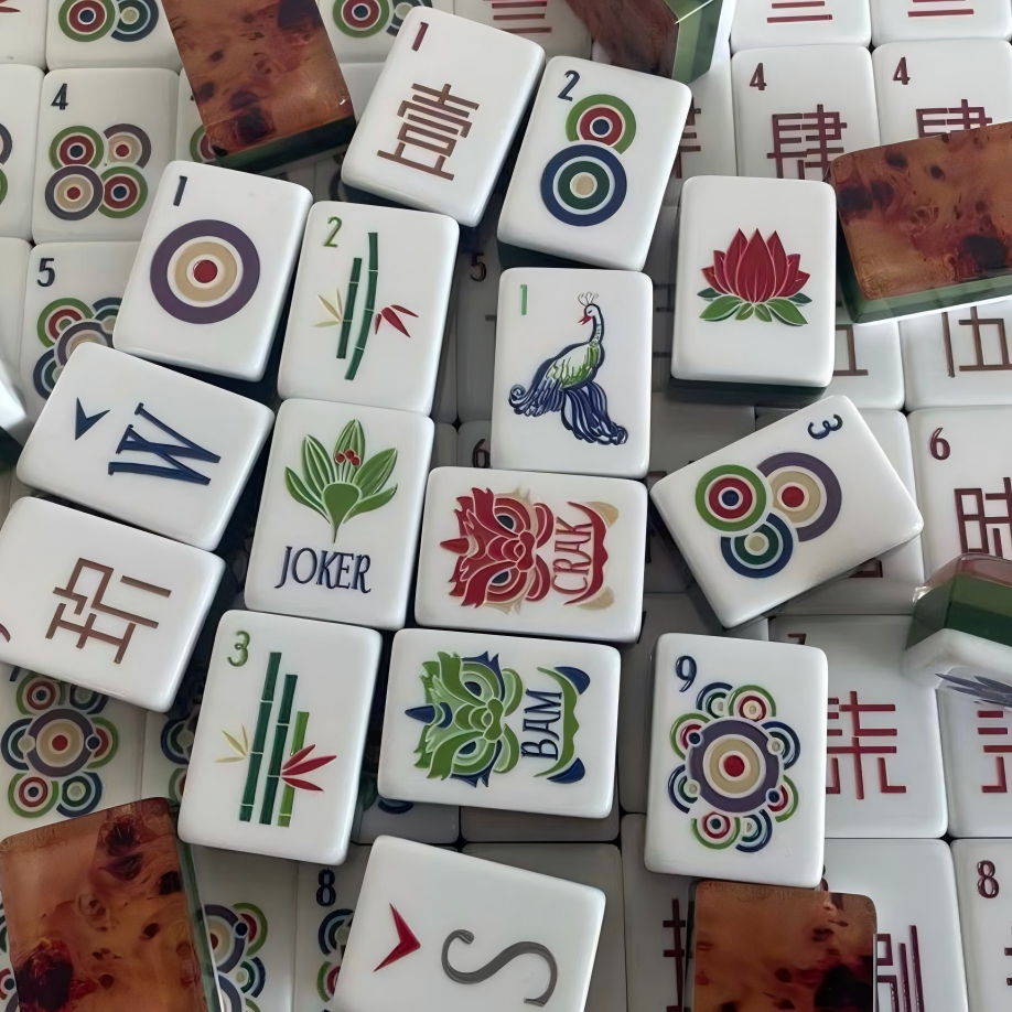 American mahjong tiles with illustrated faces